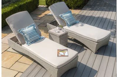 Maze - Oxford Pair Sun Lounger Set with Ceramic Glass Coffee Table Top