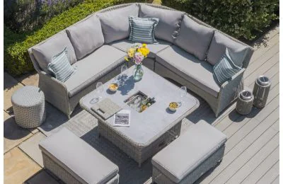 Maze - Oxford Royal Corner Dining Sofa Set with Ice Bucket & Rising Table - Ceramic Glass