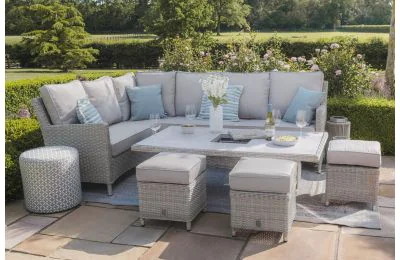 Maze - Oxford  Corner Dining Set with Ice Bucket in Natural Round Weave - Ceramic Glass