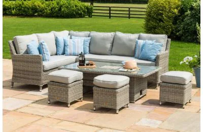 Maze Rattan Oxford  Corner Dining Set with Ice Bucket in Natural Round Weave 