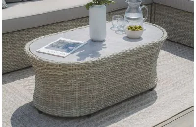 Maze - Oxford Oval Rattan Coffee Table - Ceramic Glass