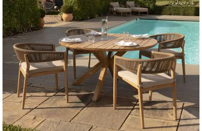Maze Porto Rope Weave 4 Seat Round Dining Set | Rattan Furniture Fairy