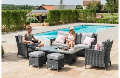 Maze Rattan - Venice  Sofa Dining Set with Rising Table & Ice Bucket - Grey Colour