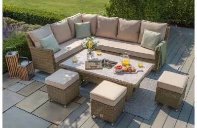 New Maze - Winchester Venice Corner Sofa Dining Set with  Ice Bucket Rising Table With 3 Footstools 